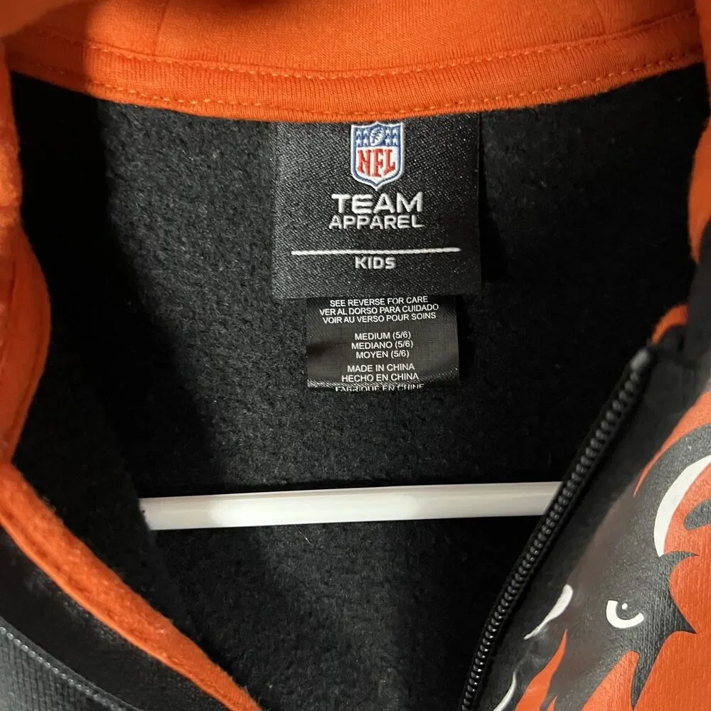NFL Team Apparel Cincinnati Bengals Kids Full Zip Hoodie Black Orange Medium 5/6